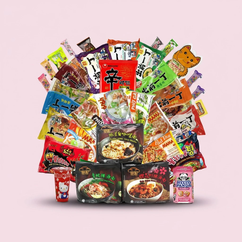 INFINITEESHOP Asian Instant Noodles Variety Pack, Hao Hao, Mama | Free Snacks Included,10 Pack Ramen Student Care Package, Birthday Treat for Adults
