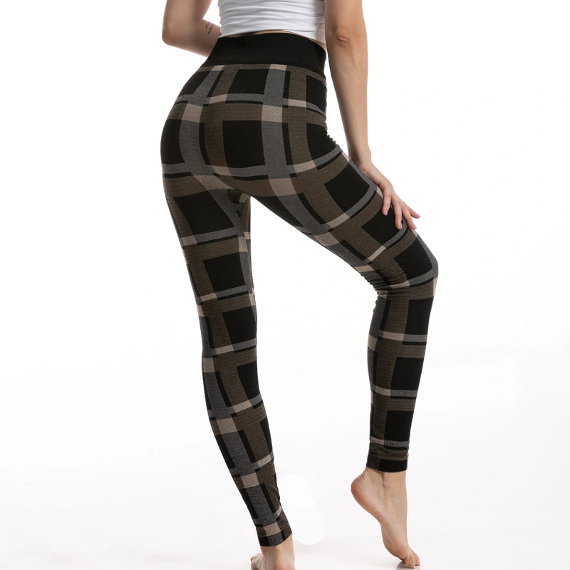 Women's High Elastic Goddess Plaid Jacquard Leggings