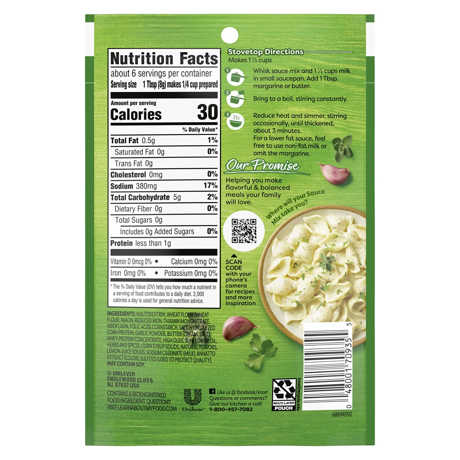 Knorr Sauce Mix Garlic & Herb Creamy Pasta Sauce For Simple Meals and Sides No Artificial Flavors, No Added MSG 1.6 oz