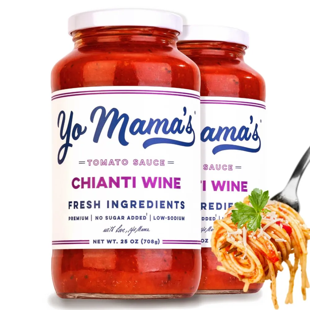 Yo Mama's Foods Keto Chianti Wine Pasta Sauce - Pack of (2) - No Sugar Added, Low Carb, Low Sodium, Gluten Free, Paleo Friendly, and Made with Whole, Non-GMO Tomatoes