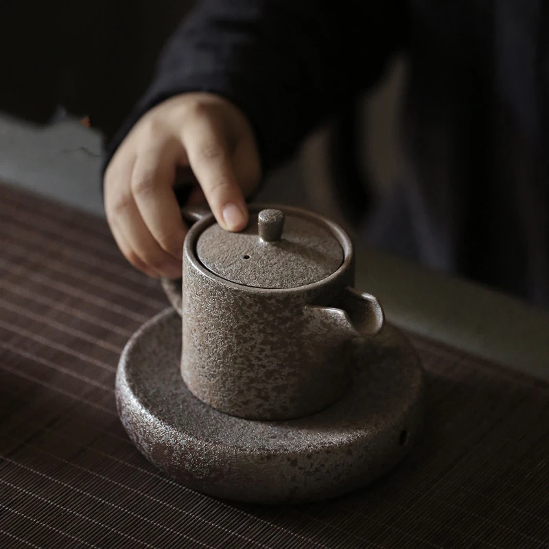 Rusty glaze teapot, vintage hand held pot, Ruyi pot, stoneware, handmade ceramic single pot