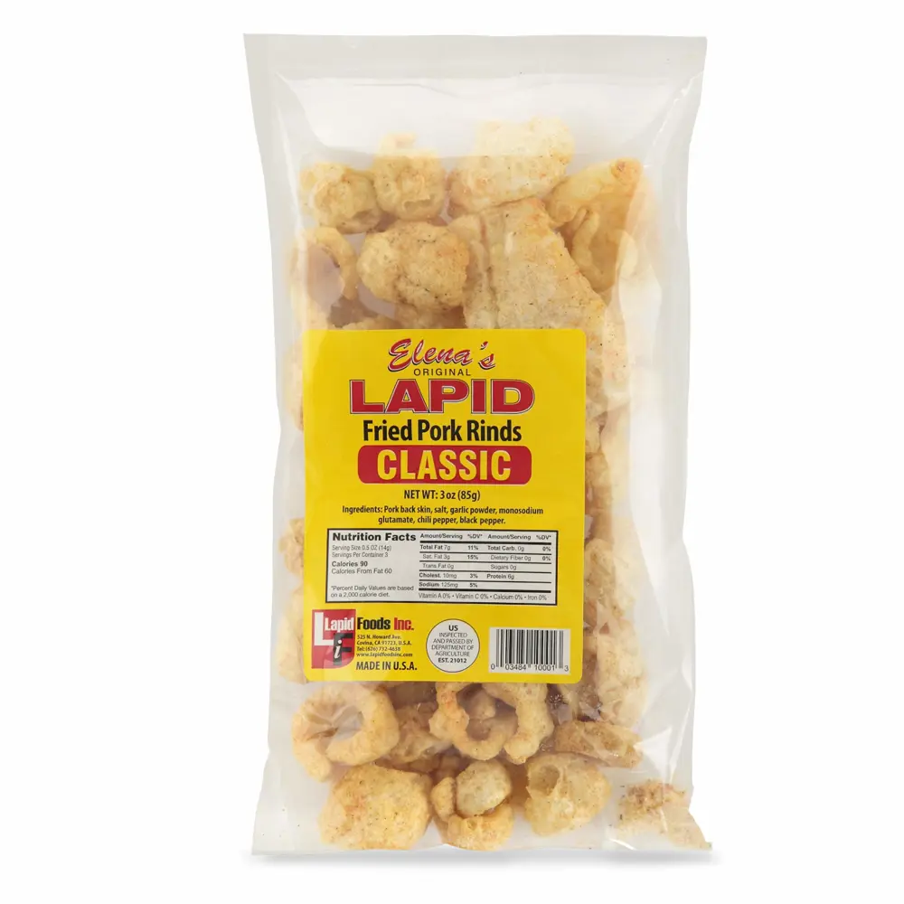 Elena's Original Lapid Fried Pork Rinds Classic or Pork Chicharon Pack of Two 3 Oz Per Pack