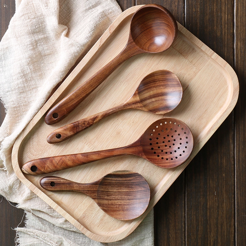 Thai Teak Unpainted Solid Wood Spatula Cooking Spoon Set