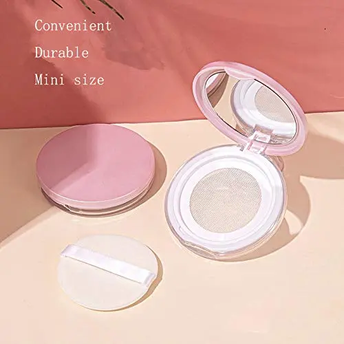 Plastic Loose Powder Compact Container with Velvet Powder puff Mirror and Elasticated Net Sifter,Empty Reusable Powder box, 5g Portable DIY Makeup Powder case