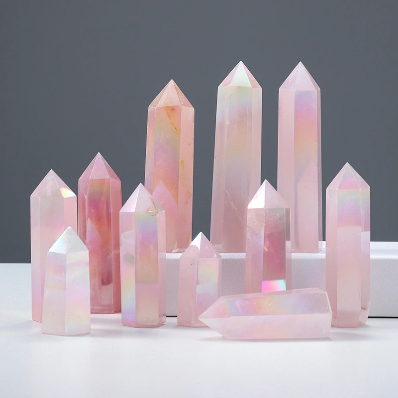 Natural Crystal Column Electroplating Color Powder Polished Single-pointed Hexagonal Prism