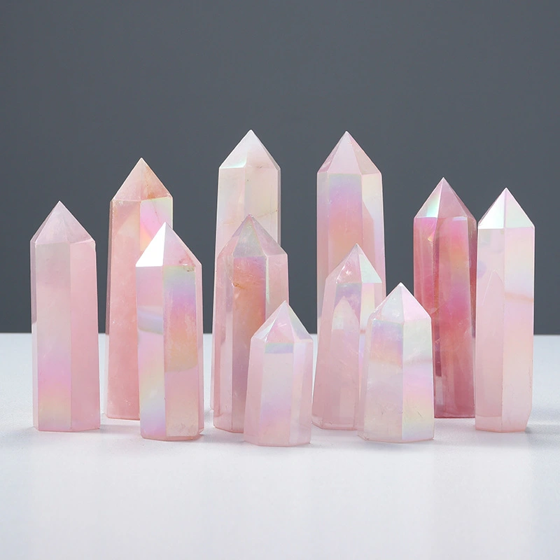 Natural Crystal Column Electroplating Color Powder Polished Single-pointed Hexagonal Prism