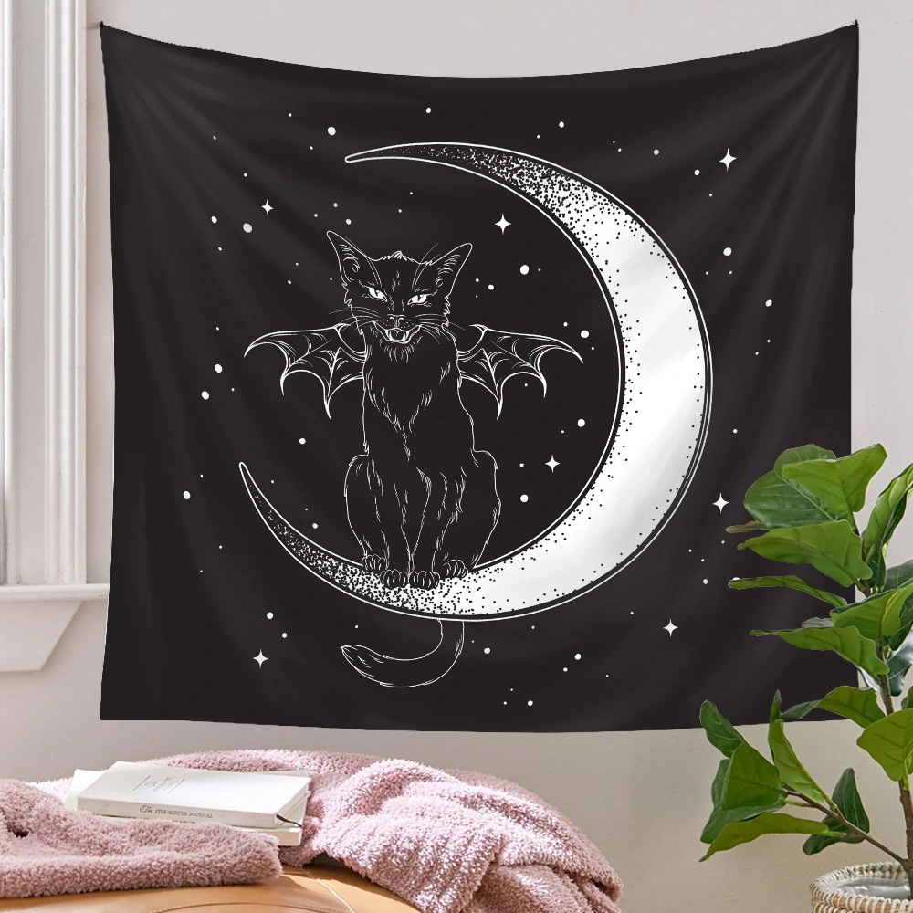 Bedside Cloth Psychedelic Hanging Cloth Black Cat Tapestry