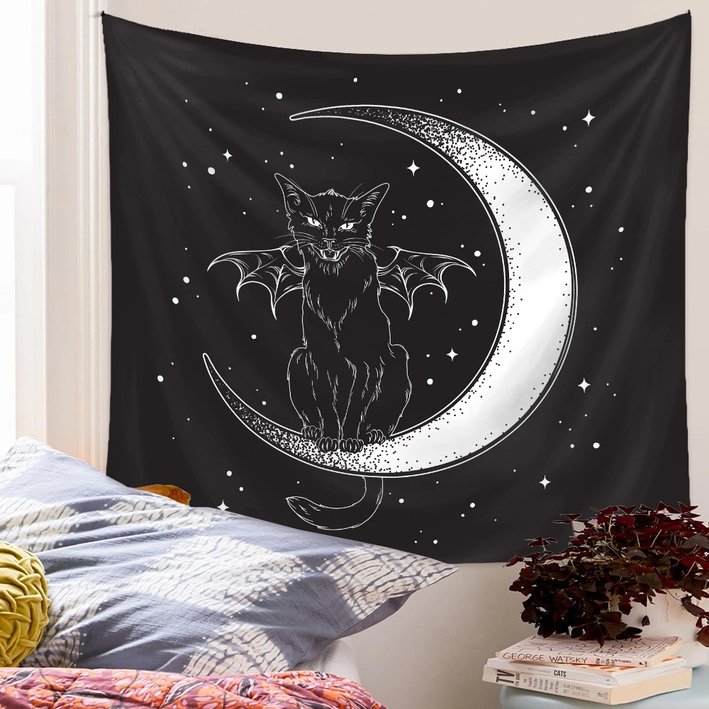 Bedside Cloth Psychedelic Hanging Cloth Black Cat Tapestry