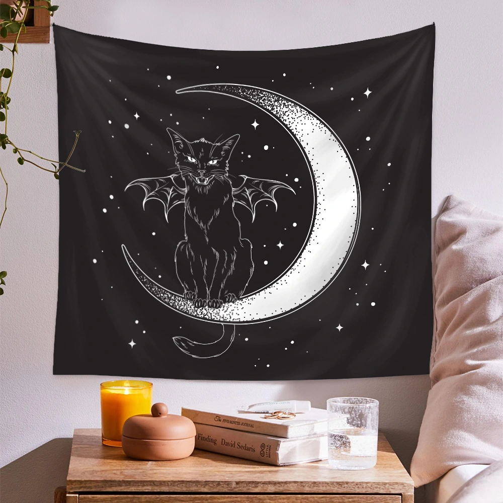 Bedside Cloth Psychedelic Hanging Cloth Black Cat Tapestry