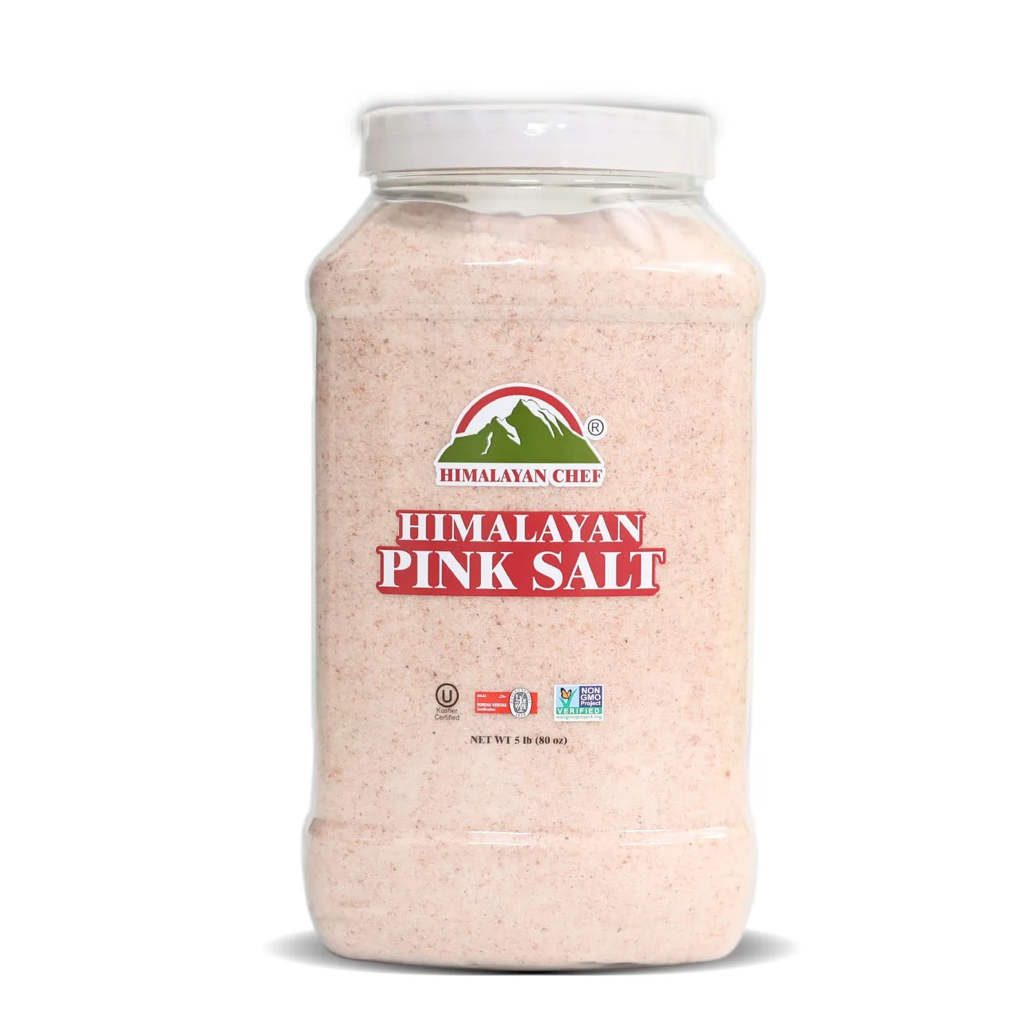 Himalayan Chef Himalayan Pink Salt - Fine Grain, 5 lbs Plastic Jar - Kosher and Vegan Certified, 100% Natural and Pure Gourmet Crystal - Contains 84 Essential Minerals