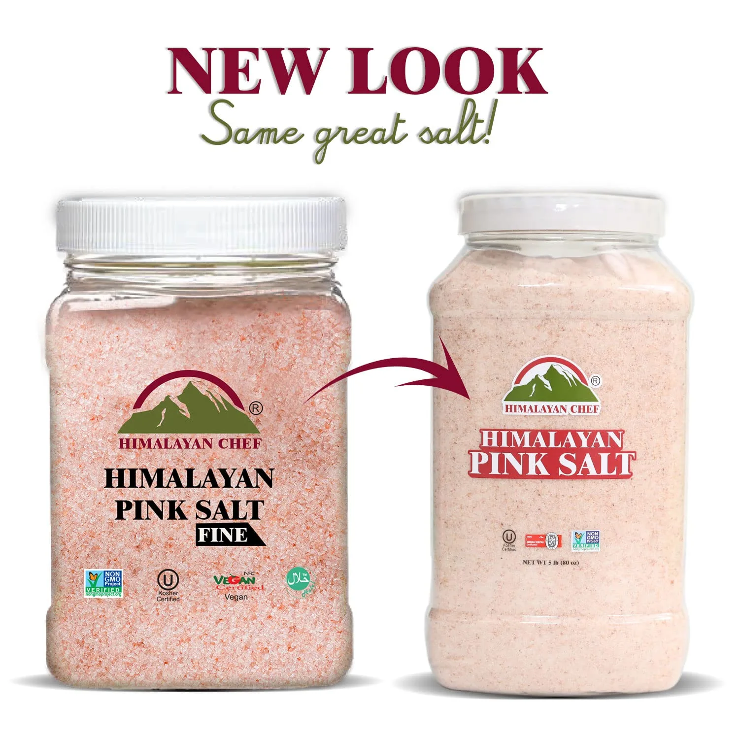 Himalayan Chef Himalayan Pink Salt - Fine Grain, 5 lbs Plastic Jar - Kosher and Vegan Certified, 100% Natural and Pure Gourmet Crystal - Contains 84 Essential Minerals
