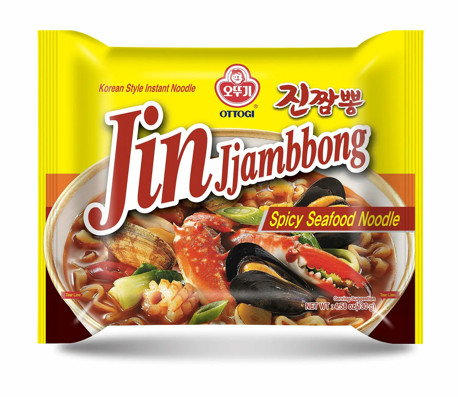 OTTOGI Jin Jjamppong, Korean Style Spicy Seafood Ramen Instant Noodle, 4.58oz x 8 Pack