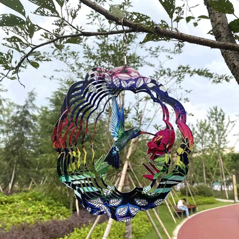 3d Metal Hummingbird Wind Chime Art Rotating