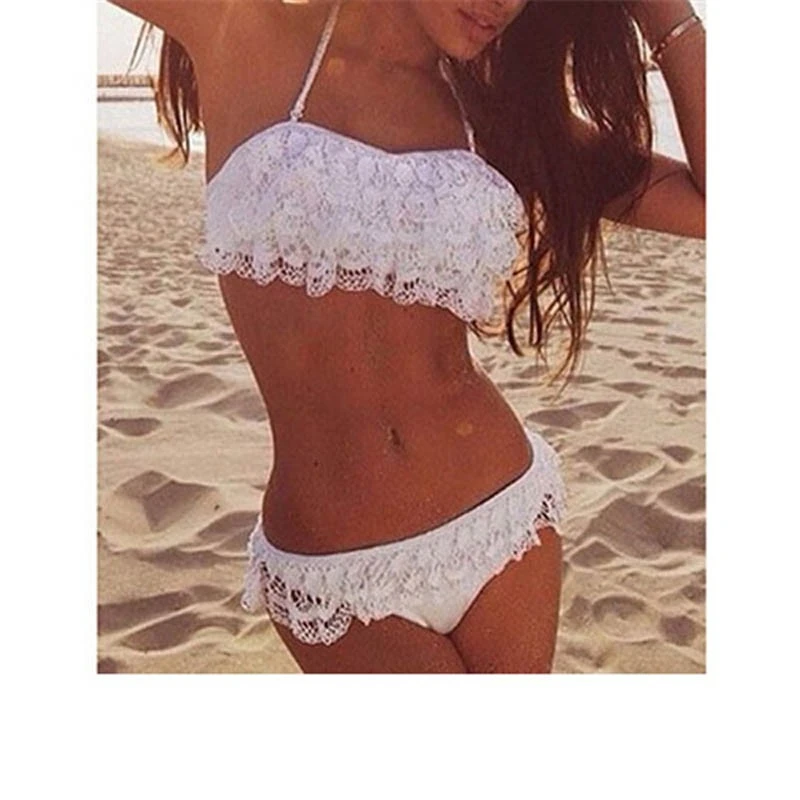 Women's Peony Lace Swimsuit Split Bikini Swimwear