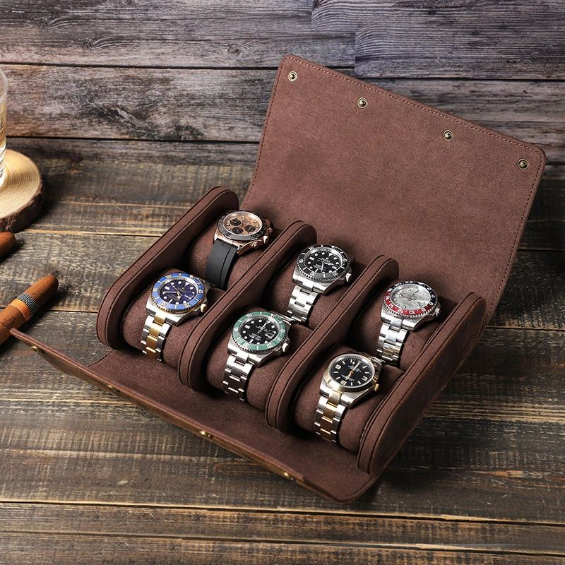 New Watch Box 6 Pack Retro Crazy Horse Leather Storage