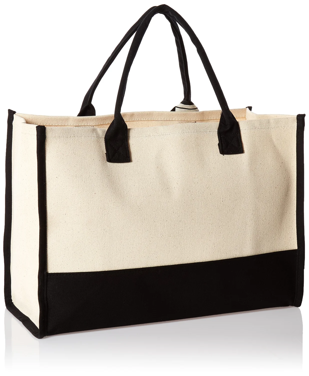 Mud Pie Classic Black and White Initial Canvas Tote Bags (P), 100% Cotton, 17" x 19" x 2"