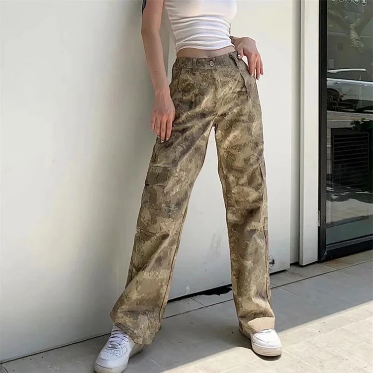 Women's Pocket Cargo Pants High Waist Desert Camo Print