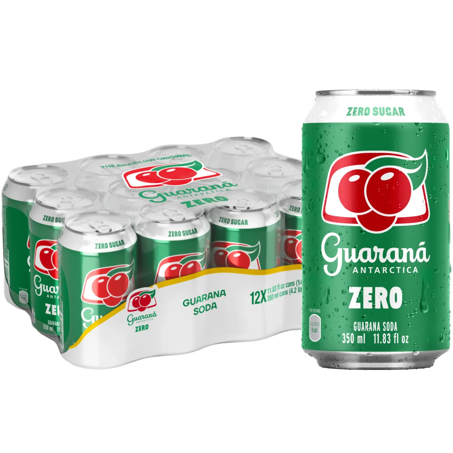 Guaraná Antarctica Zero, The Brazilian Original Guaraná Soda, Zero Sugar, 11.83 fl oz (Pack of 12)