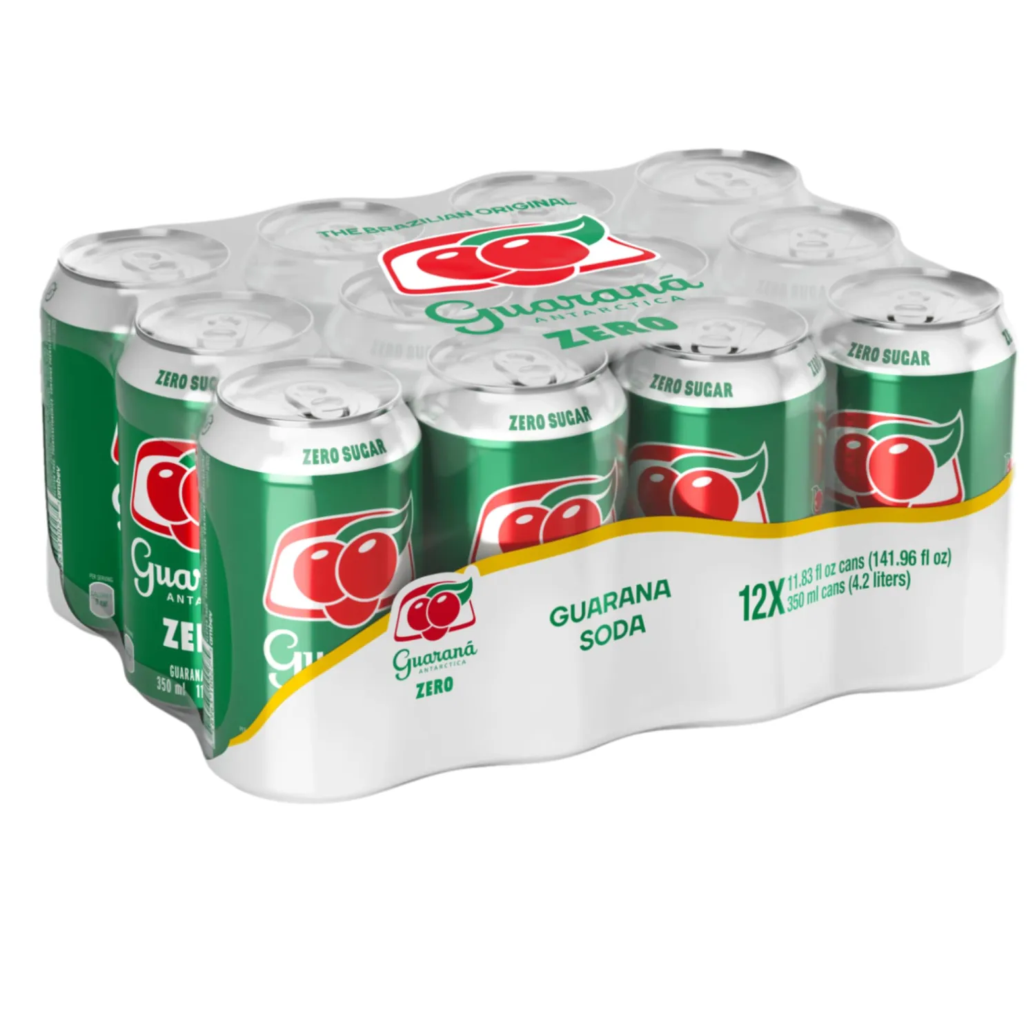 Guaraná Antarctica Zero, The Brazilian Original Guaraná Soda, Zero Sugar, 11.83 fl oz (Pack of 12)