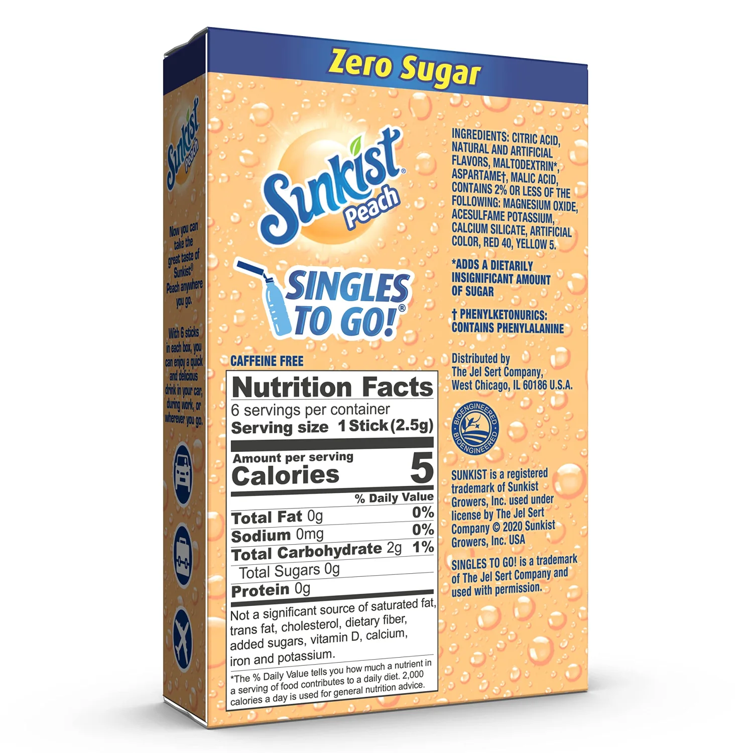 Sunkist Soda SINGLES TO GO! Drink Mix In 12 Boxes with 6 Packets Each (NonCarbonated and Sugar Free), Peach, 72 Count