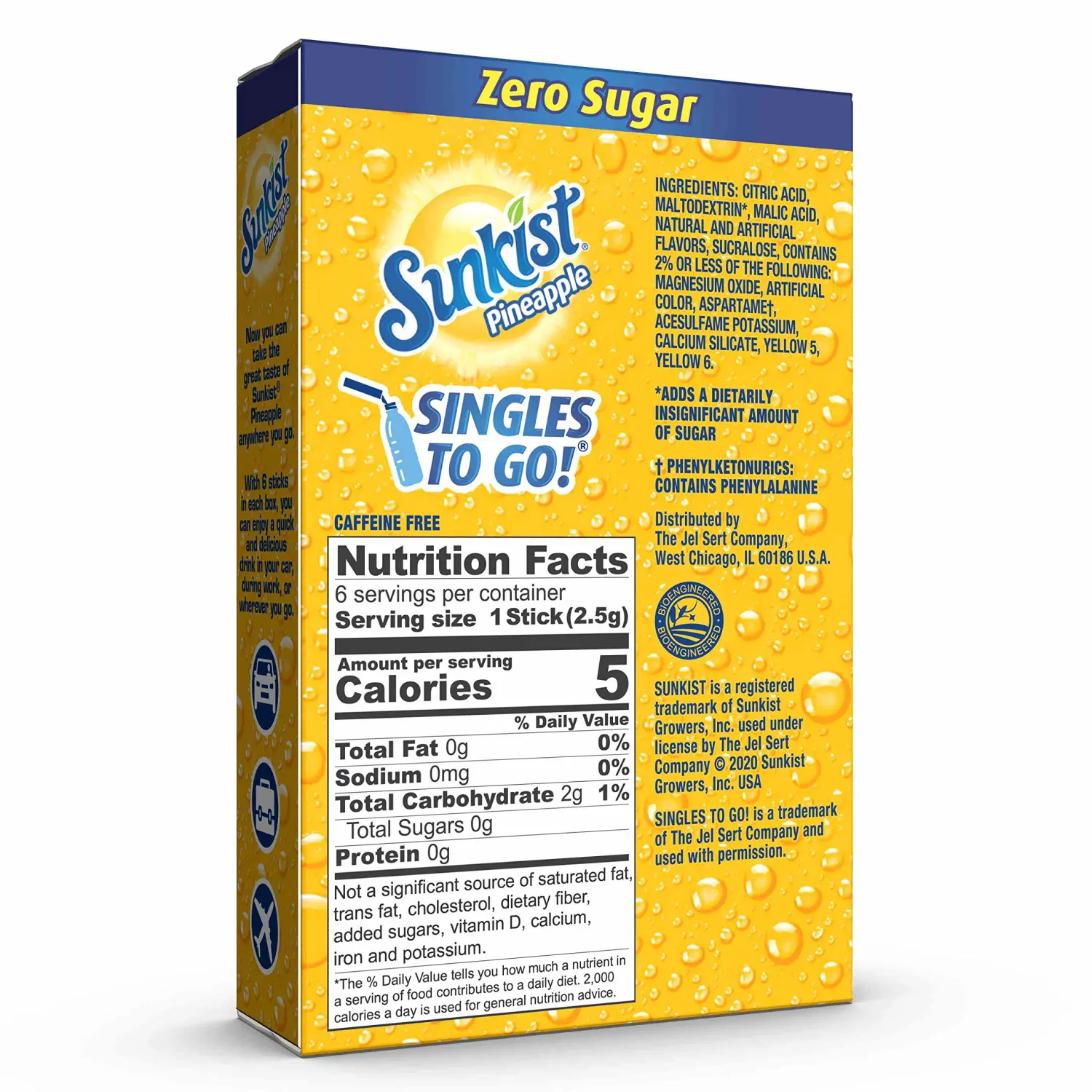 Sunkist Soda Pineapple Singles To Go Drink Mix, 0.53 OZ, 6 Count (Pack of 12)