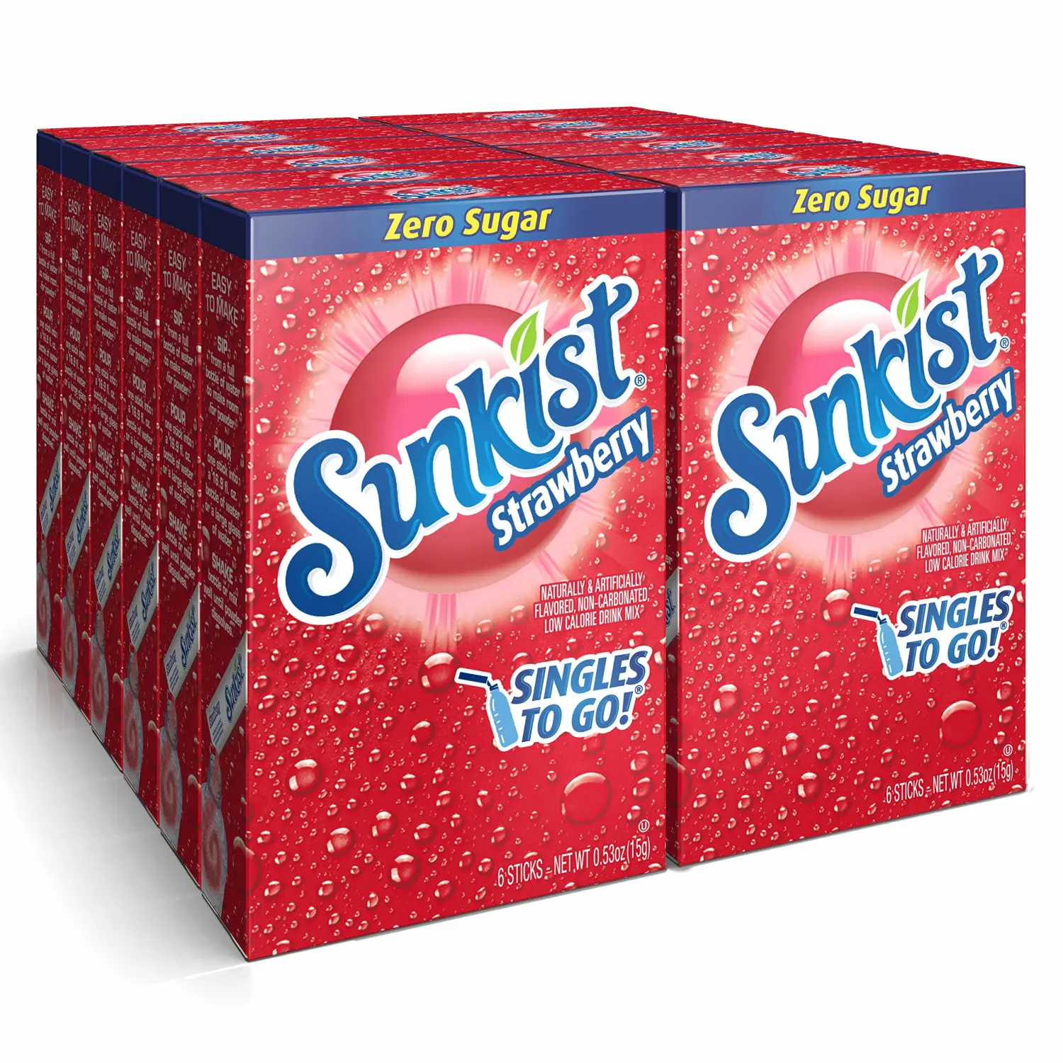 Sunkist Soda Singles To Go Drink Mix, Strawberry, 12 Boxes with 6 Packets Each - 72 Total Servings, Non-Carbonated and Sugar-Free
