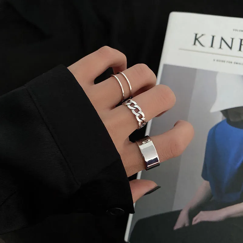 Korean Fashion Simple Design Silver Retro Ring Set