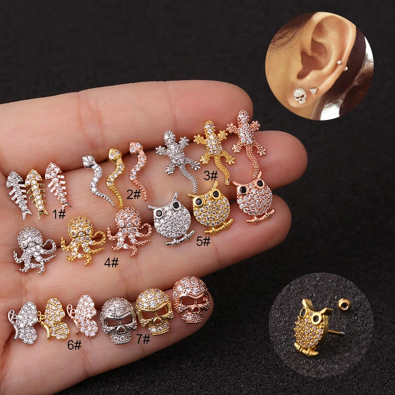 Creative Exaggerated Skull Screw Stainless Steel Stud Earrings