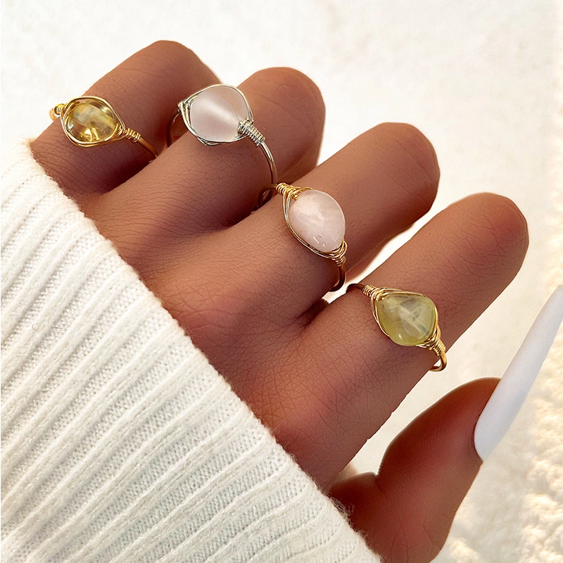 Fashion Niche Light Luxury Jewelry Natural Stone Ring Set Of 4pcs