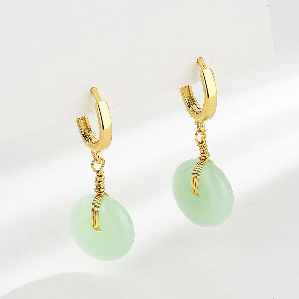 Women's Gold Plated Safety Buckle Hetian Jade Earrings