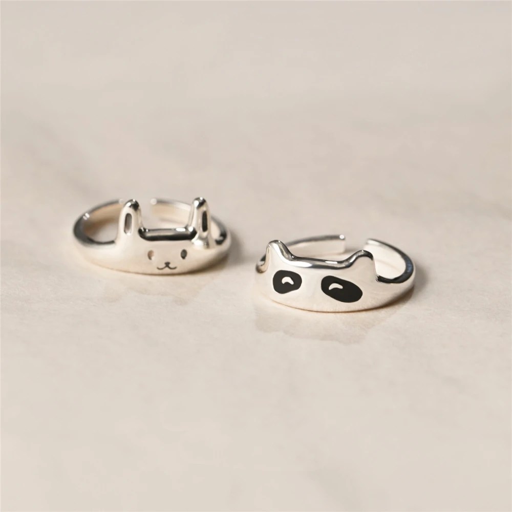 Fine Cat Rabbit Panda Adjustable S925 Silver Ring