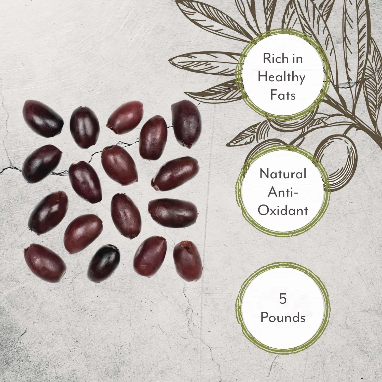 Roland Foods Whole Pitted Kalamata Olives From Greece, Specialty Imported Food, 5 Pound, Pack of 1