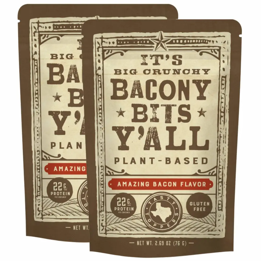 All Y'alls Foods Plant Based Bacony Bits | Big and Crunchy Vegan Bacon Snacks | Non-GMO, Gluten Free, High Protein, Vegetarian (2 Pack)