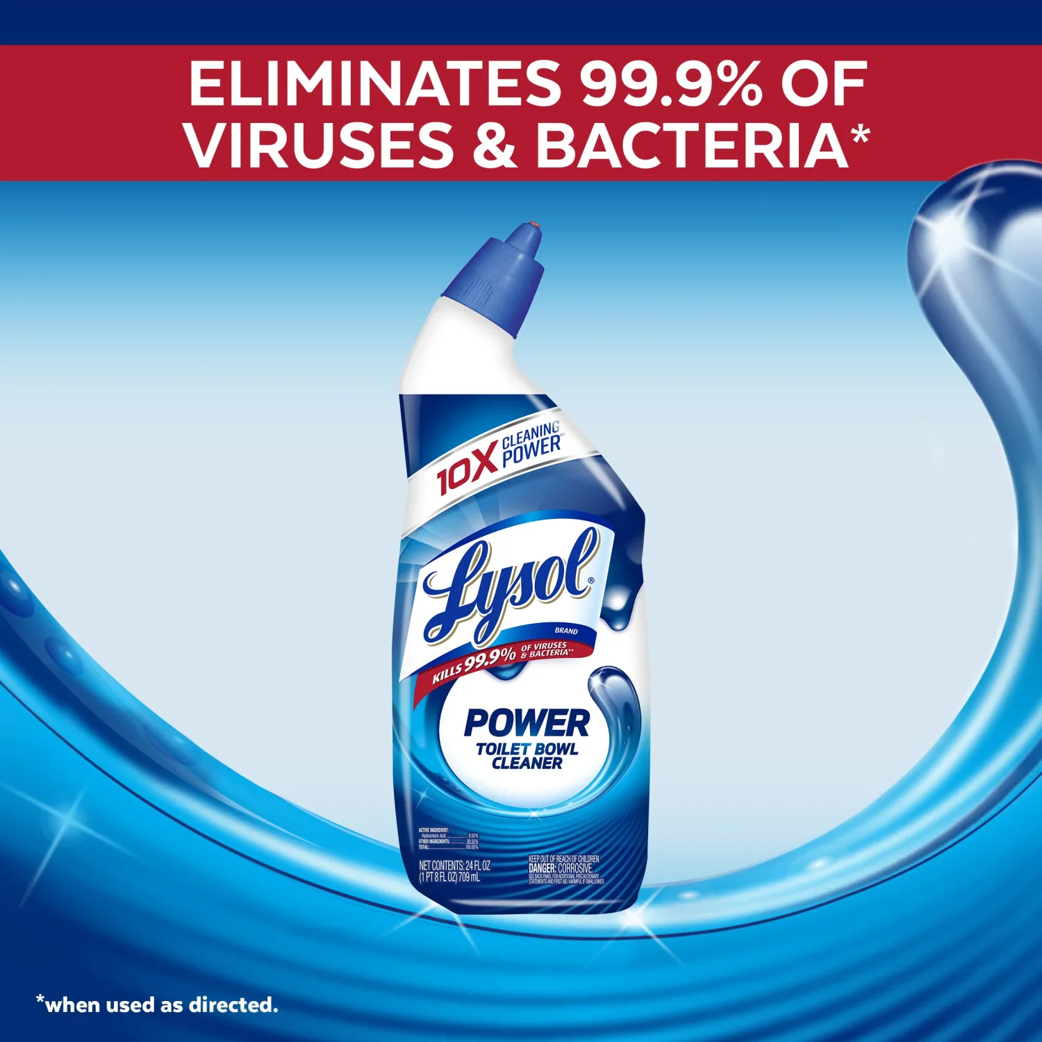 Lysol Power Toilet Bowl Cleaner Gel, For Cleaning and Disinfecting, Stain Removal, 24oz