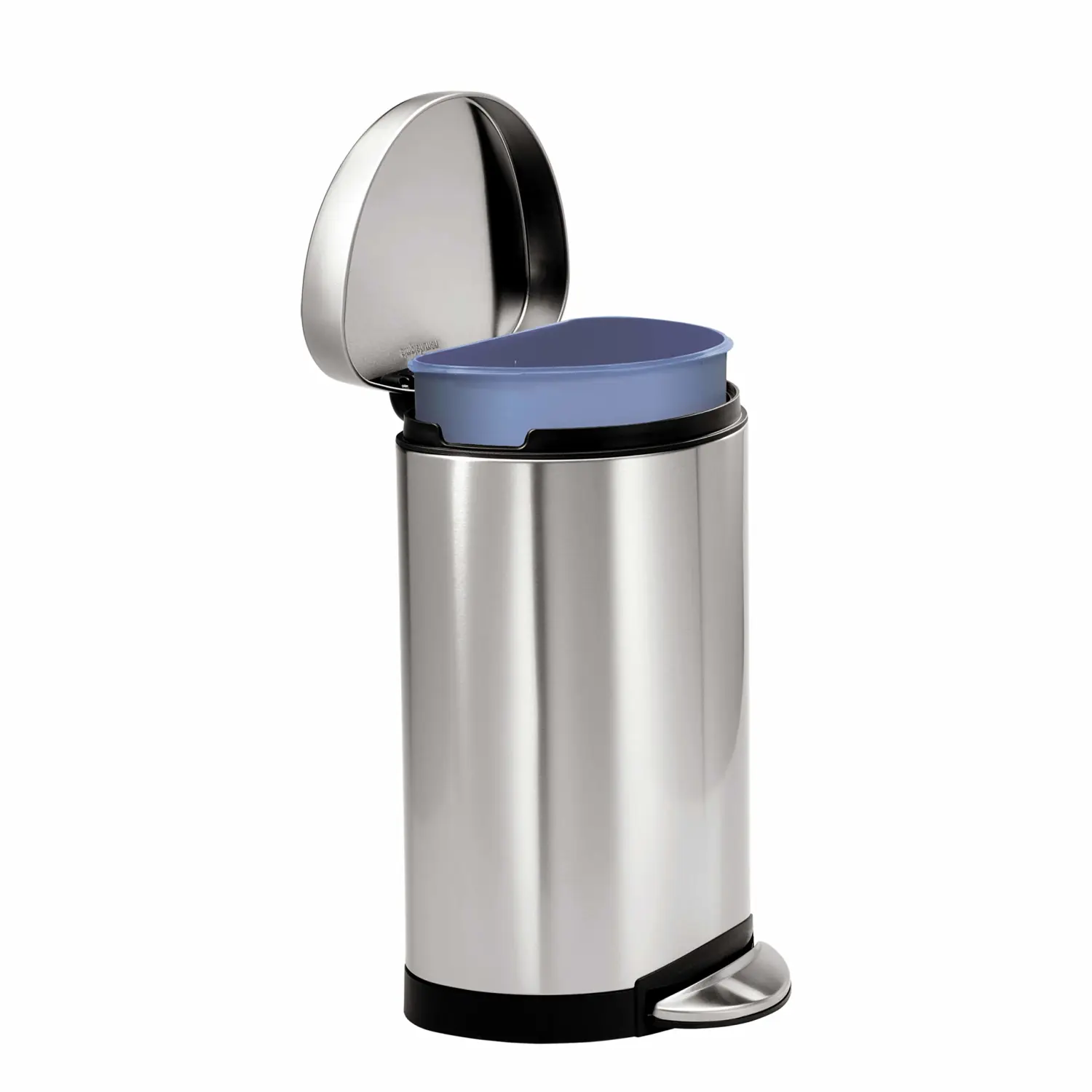 simplehuman 10 Liter / 2.6 Gallon Small Semi-Round Bathroom Step Trash Can, Brushed Stainless Steel