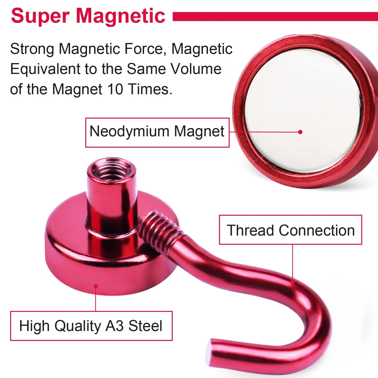 DIYMAG Magnetic Hooks, 25Lbs Strong Heavy Duty Cruise Magnet S-Hooks for Classroom, Fridge, Hanging, Cabins, Grill, Kitchen, Garage, Workplace and Office etc, (6 Pack-Red)