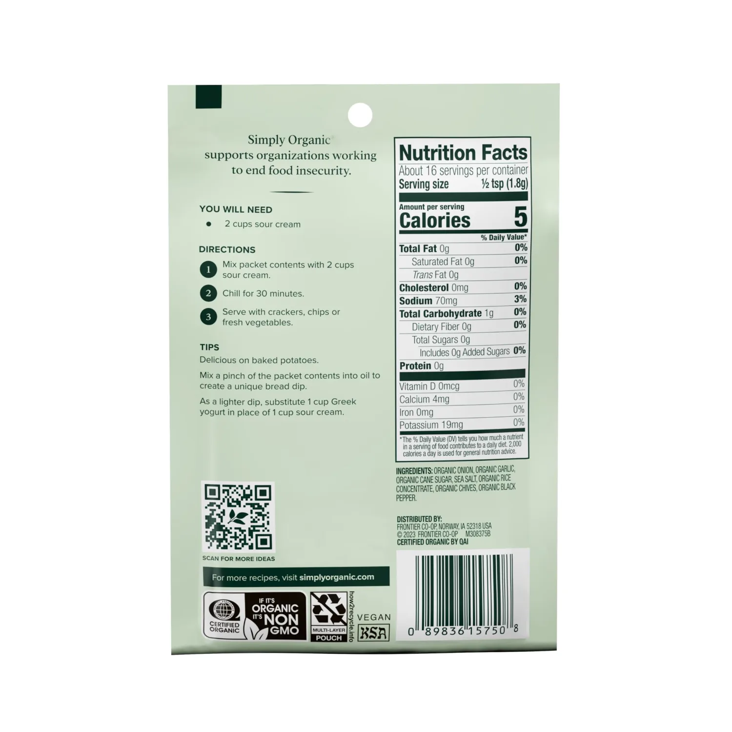 Simply Organic Onion & Chive Dip Mix, Certified Organic | 1 oz