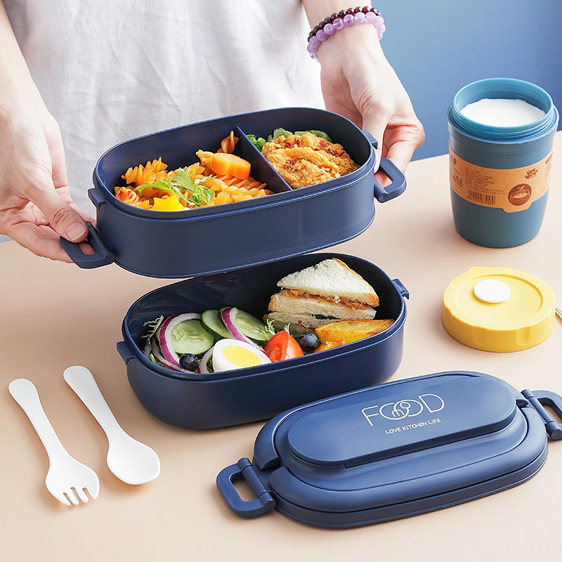 Microwave-heatable Lunch Box With Double-layer Partition And Cutlery