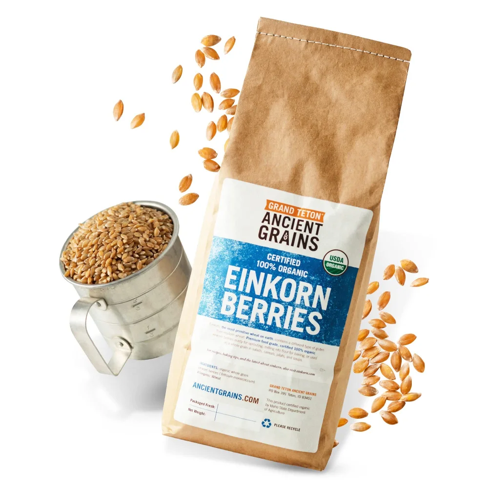 Grand Teton Ancient Grains - 100% Organic Einkorn Berries, Premium Food-Grade Farro Piccolo, for Milling into Flour, Baking, Pilafs, & Soups, 7.5 lbs