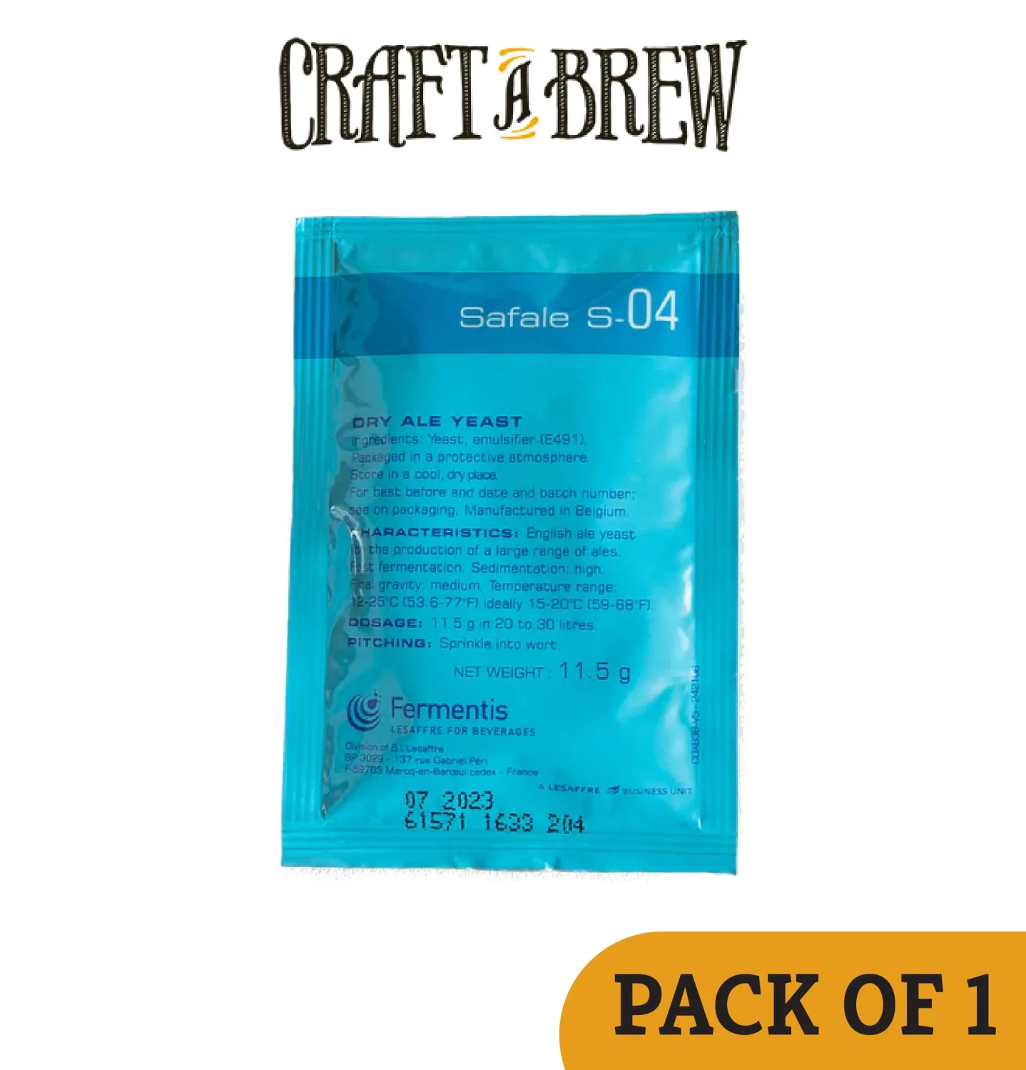 Craft A Brew - Safale S-04 Dry Yeast - English Ale Dry Yeast - For English and American Ales and Hard Apple Ciders - Ingredients for Home Brewing - Beer Making Supplies - [1 Pack]
