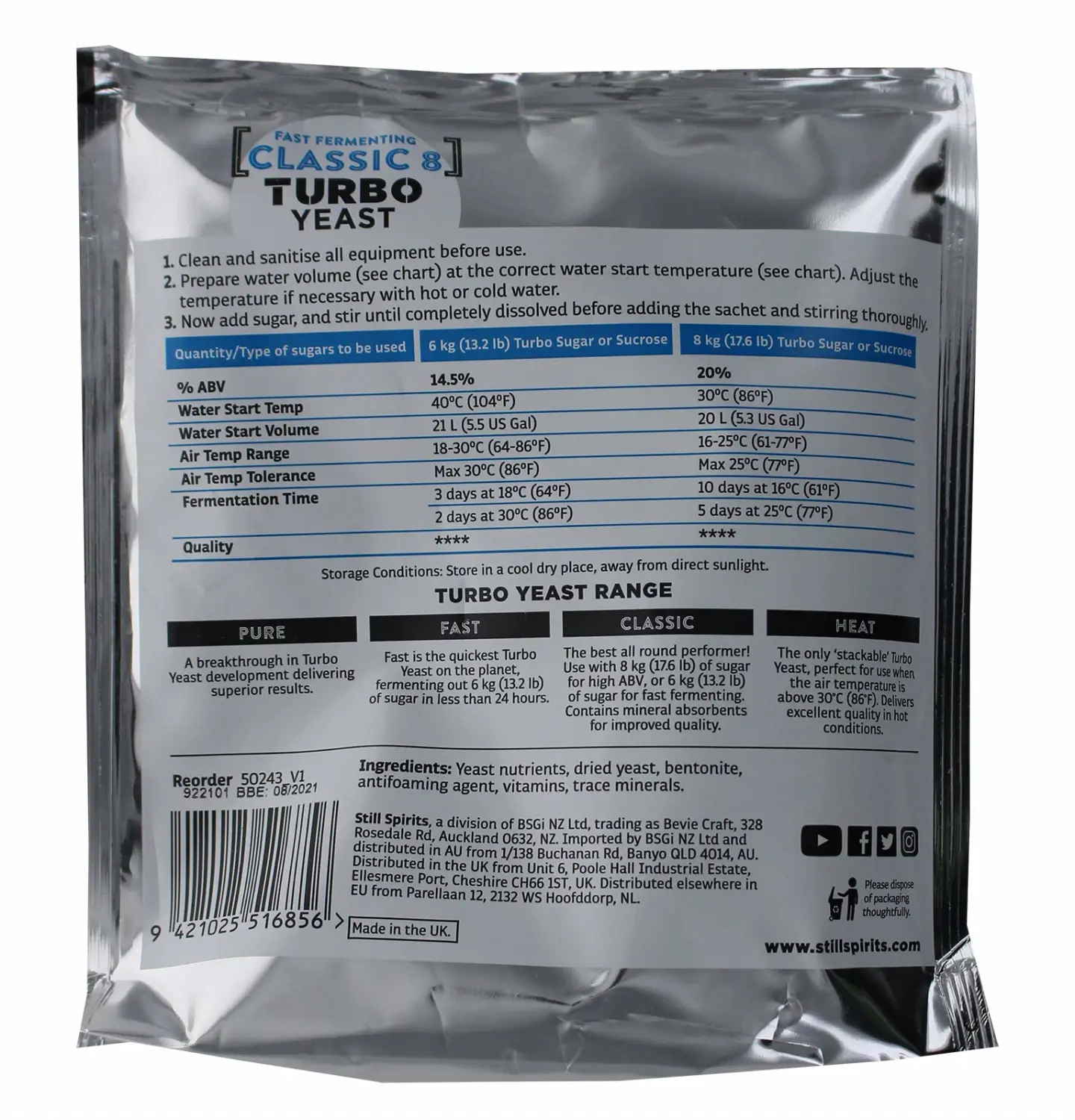 Still Spirits Turbo Classic 8 Yeast (Pack of 5)