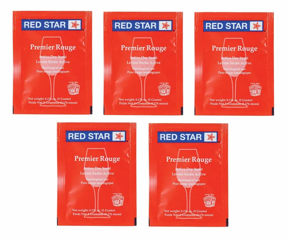 Red Star Premier Rouge Wine Yeast - Pack of 5 - With North Mountain Supply Freshness Guarantee