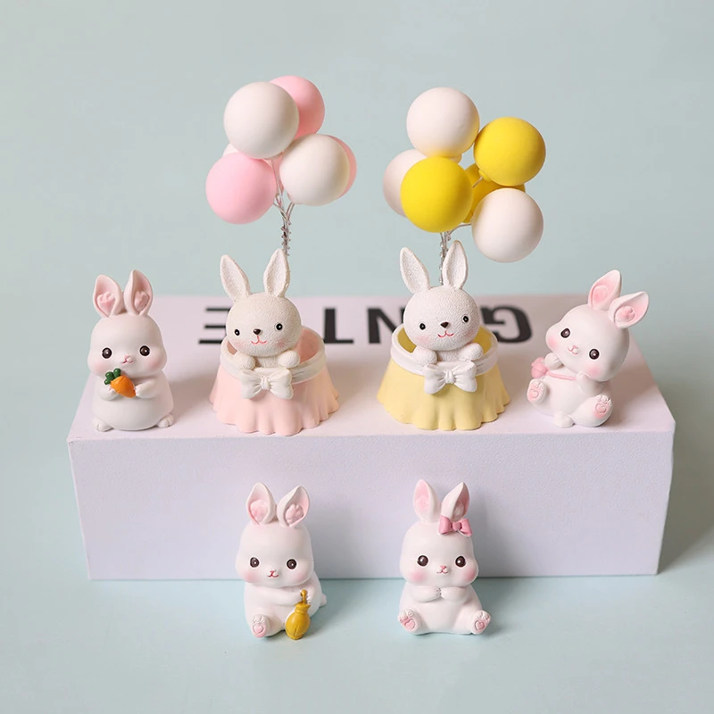 Cute Bunny Cake Decorative Ornament Resin Bow