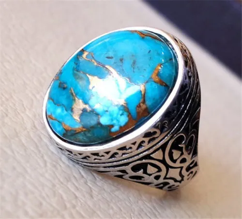 Inlaid Synthetic Turquoise Vintage Thai Silver Ring