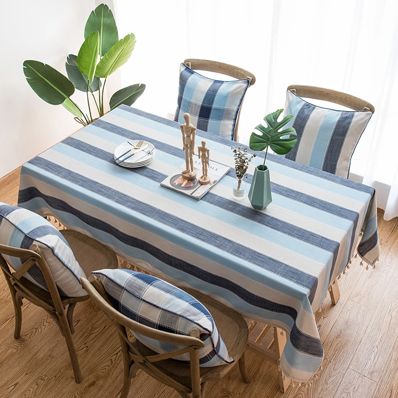 Anti-scalding Tablecloth Cotton And Linen Striped Literary Tassel