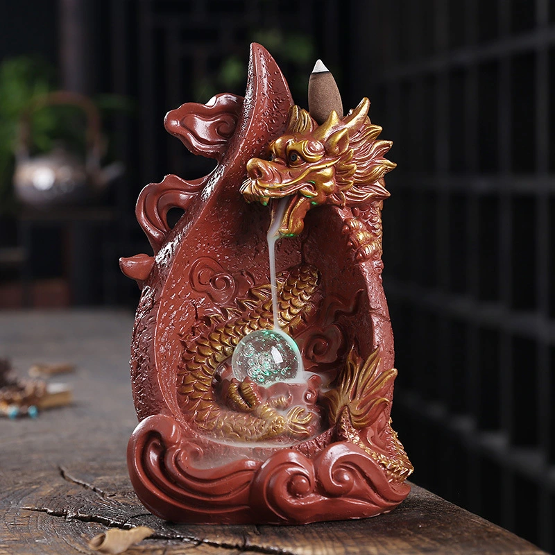 Resin Backflow Incense Burner Smoke Aromatherapy Stove Xianglong LED Light