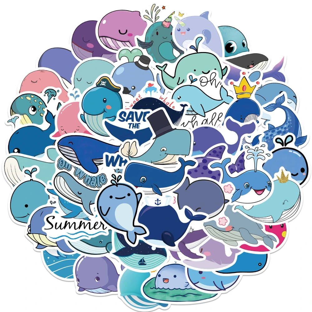 50 Cartoon Cute Whale Stickers Personalized Decoration Suitcase