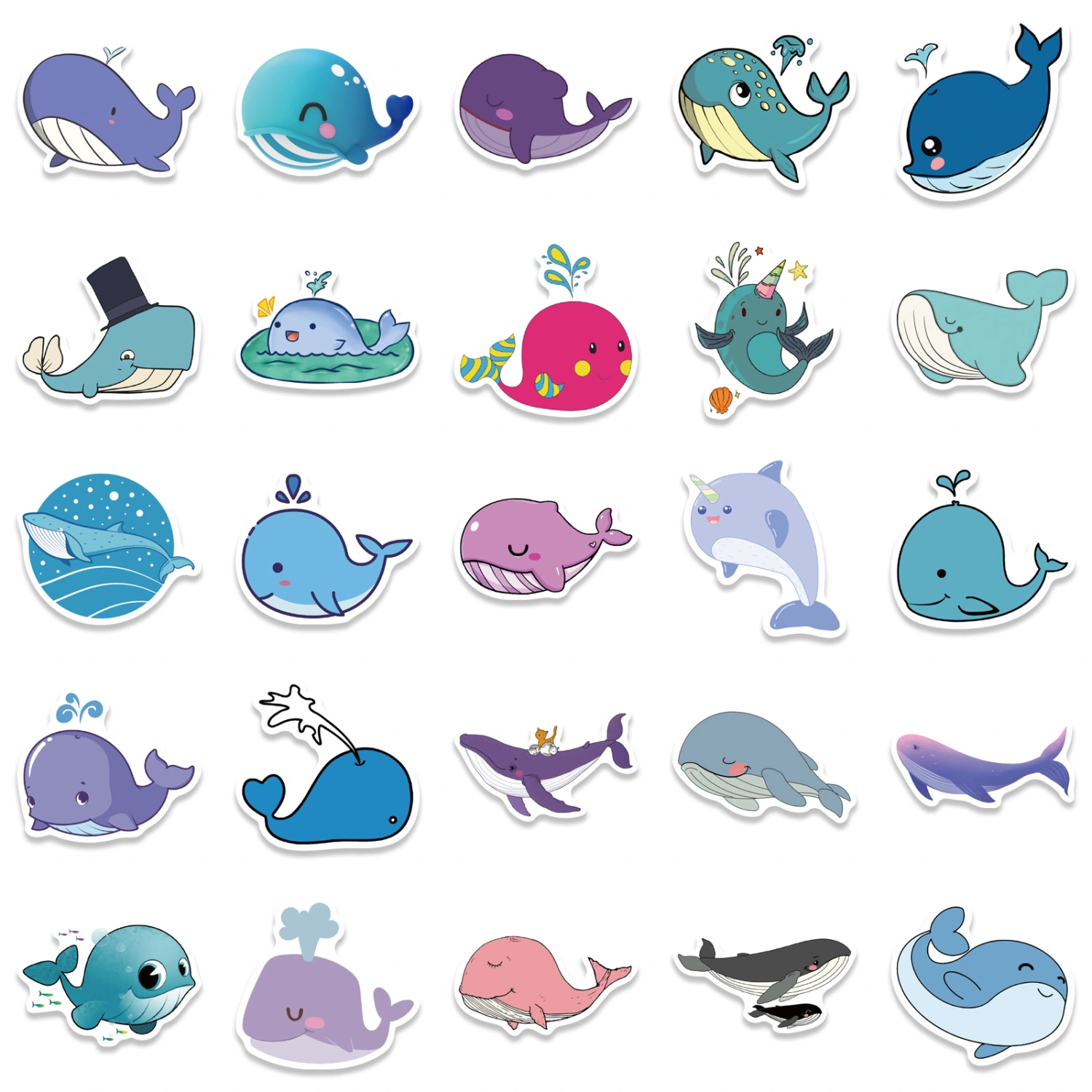 50 Cartoon Cute Whale Stickers Personalized Decoration Suitcase