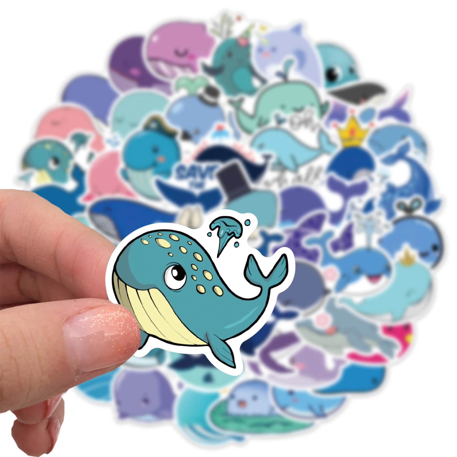 50 Cartoon Cute Whale Stickers Personalized Decoration Suitcase