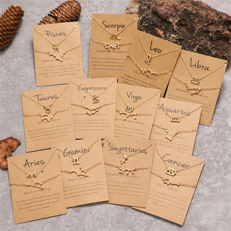 Twelve Constellations Alloy Bracelet Necklace Card Set